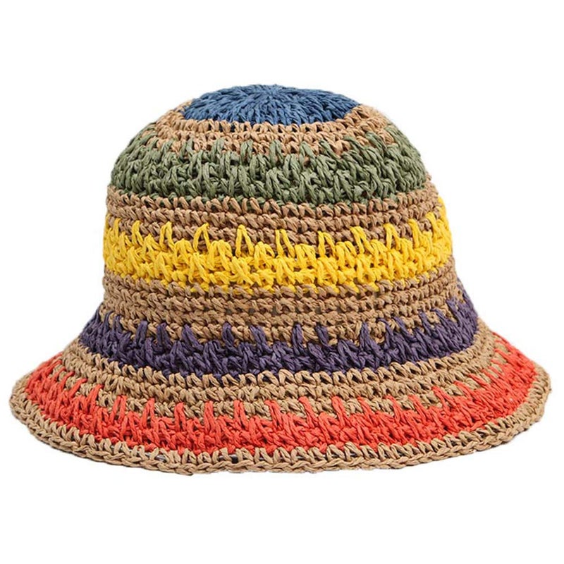 Minache Foldable Wide Brim Colorful Crochet Straw Hat Outdoor Sun Visor Hat UPF 50+ Summer for Women Girlï¼Œ Khaki - Image 1